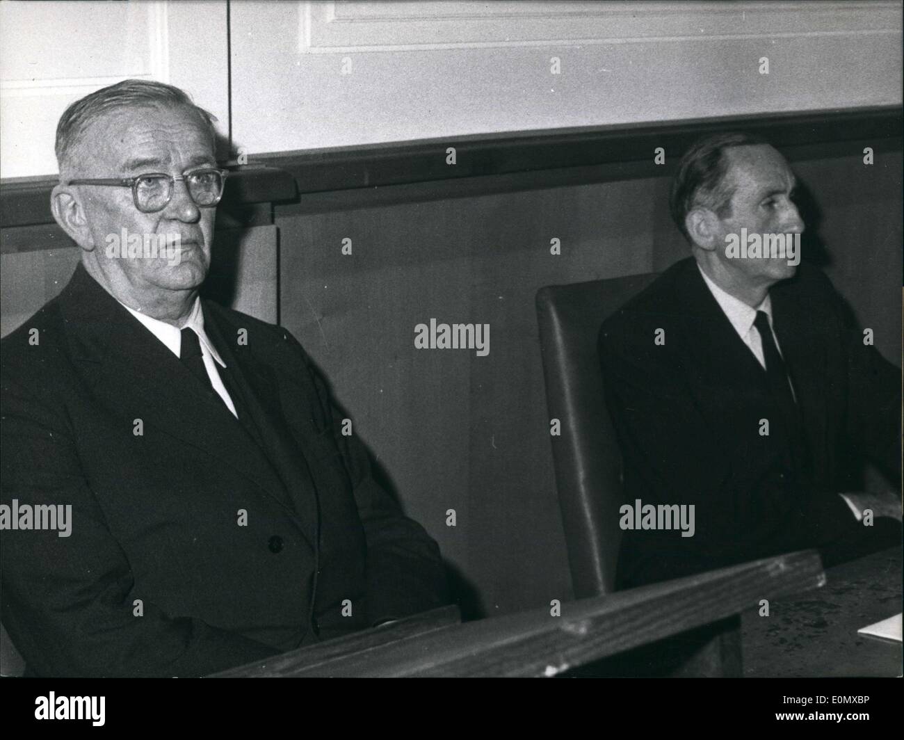 Jan. 30, 1957 - The first R?hm-Putsch trial began in Osnabr?ck with former leader Udo Woyrsch(right) and former gestapo chief Ernst M?ller-Altenau on trial first. They are pictured in the court room. Stock Photo