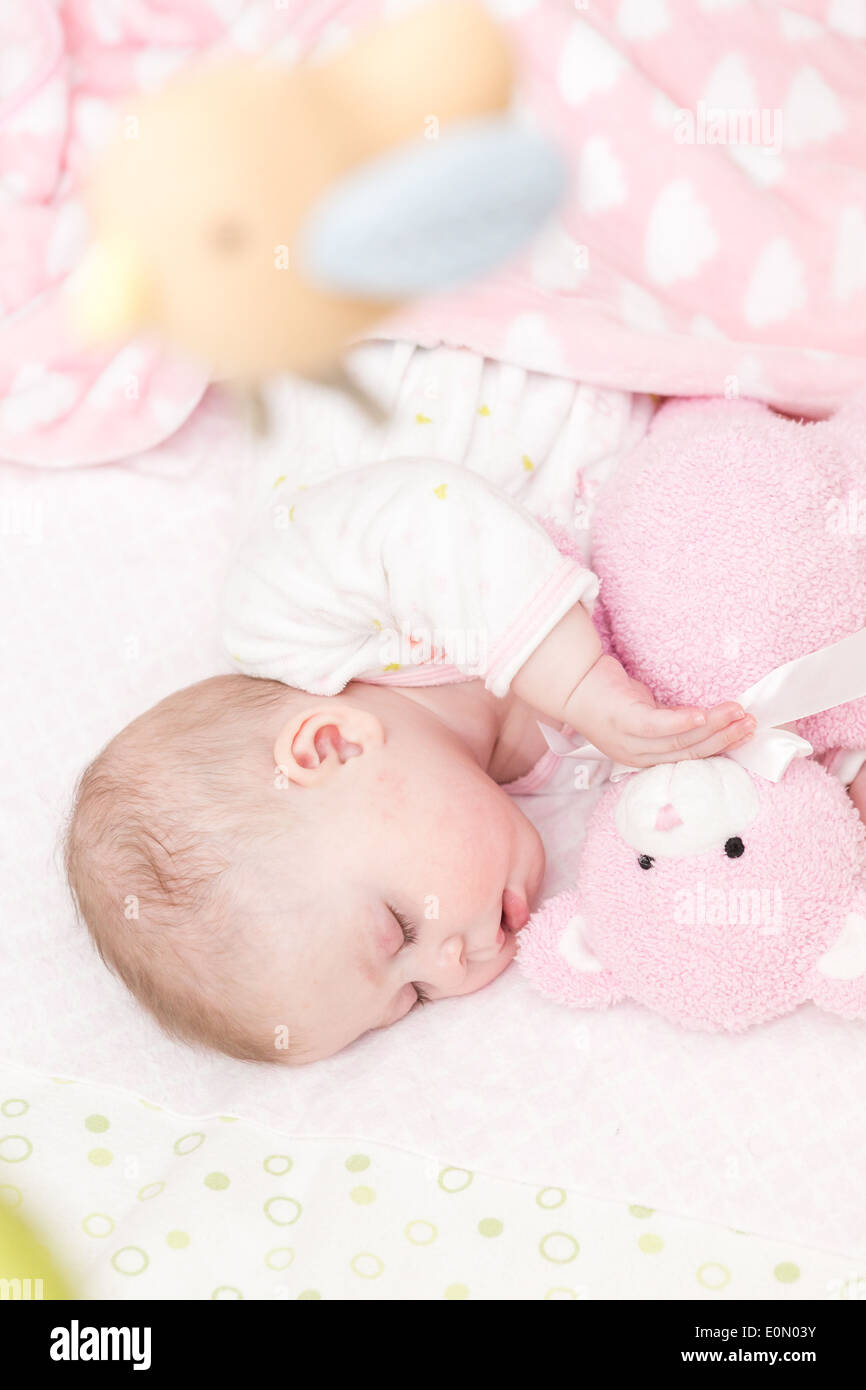 Cute baby girl sleeping in her crib Stock Photo Alamy