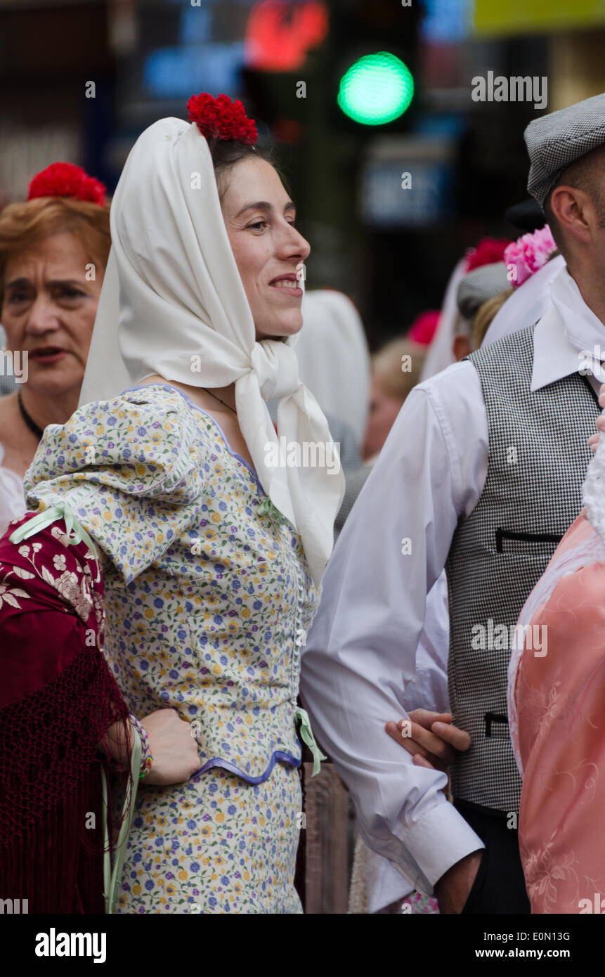 Madrid, Spain. 15th May, 2014. Fiesta de San Isidro, Madrid Credit:  Jennifer Booher/Alamy Live News. Women in traditional chulapa costume. Stock Photo