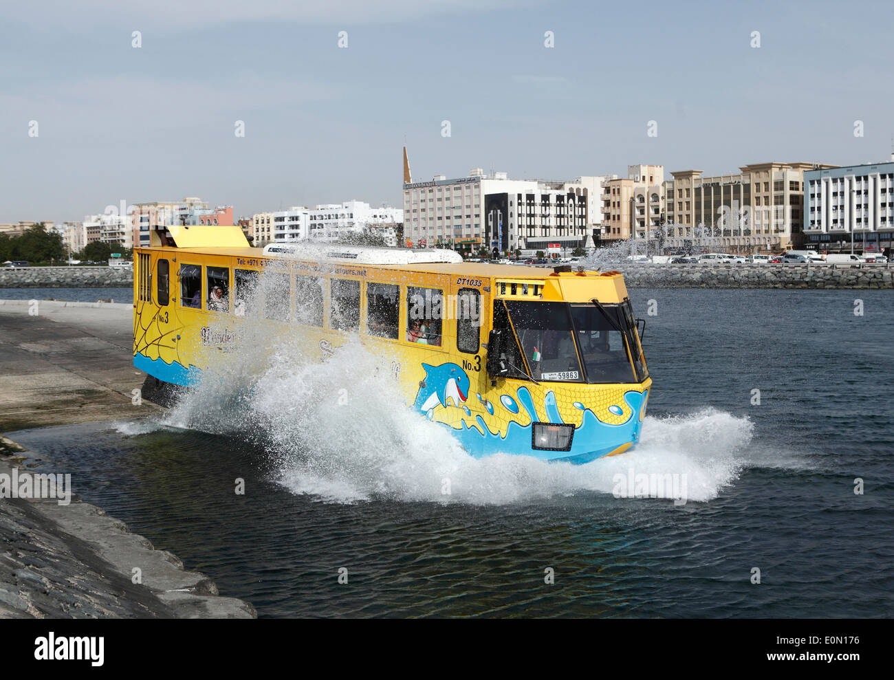 Sightseeing tour with the Wonderbus on Dubai Creek ,UAE Stock Photo