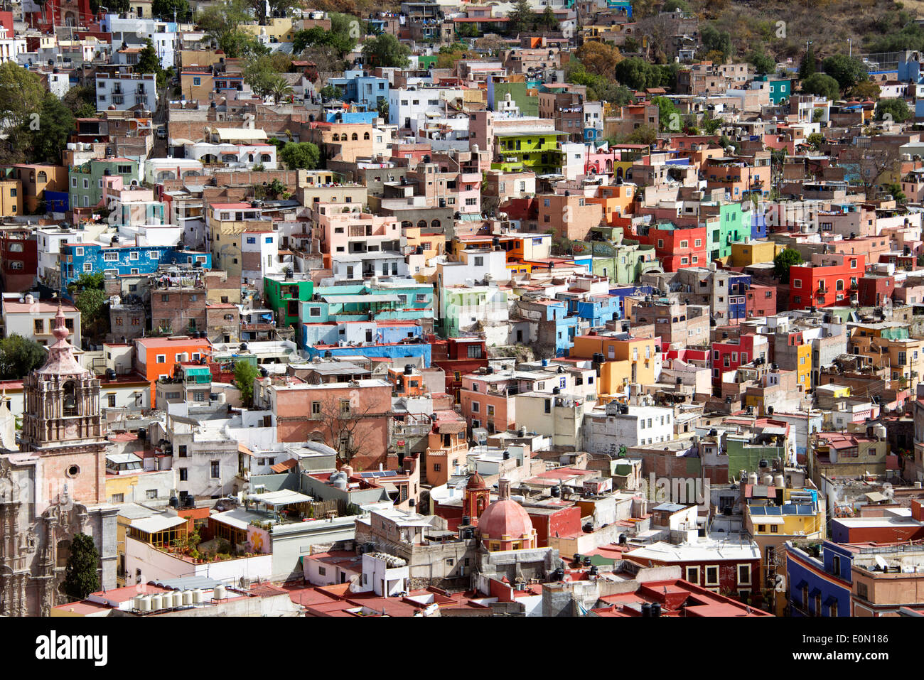 Multi coloured houses view from Pipla Monument Guanajuato Mexico Stock Photo