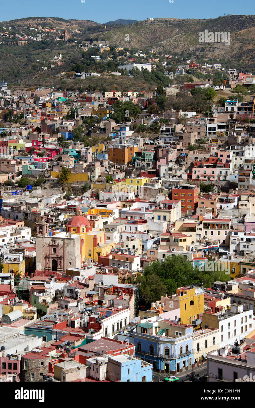 Top view historic centre from Pipla Monument Guanajuato Mexico Stock Photo