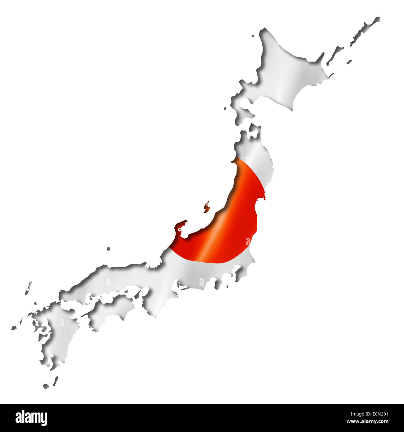 Japan flag map, three dimensional render, isolated on white Stock Photo