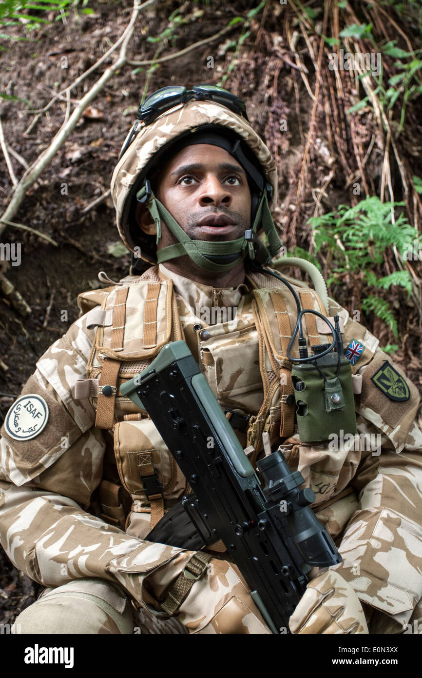 Soldier (actor) in full British Army uniform Stock Photo