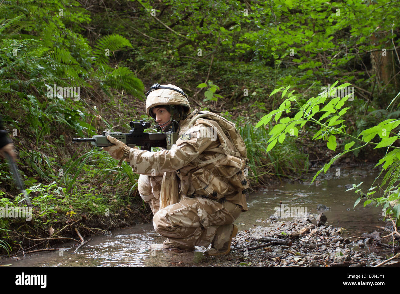 Soldier (actor) in full British Army Uniform Stock Photo