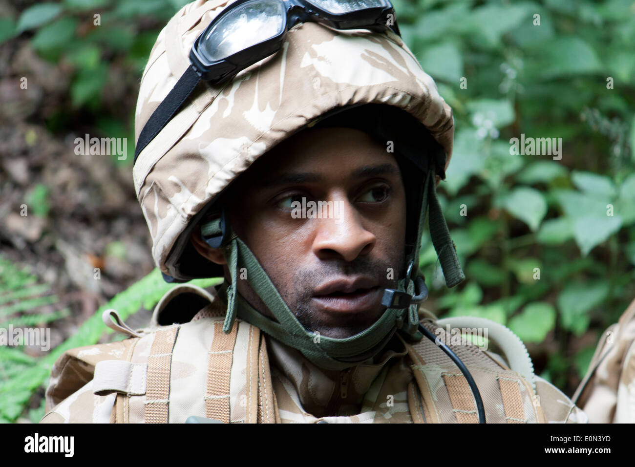 Soldier (actor) in full British Army Uniform Stock Photo