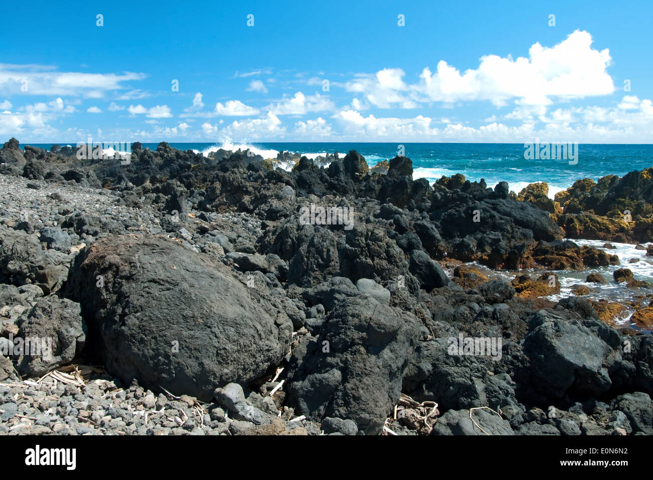 Volcano rocks on beach at Hana on Maui Hawaii Stock Photo