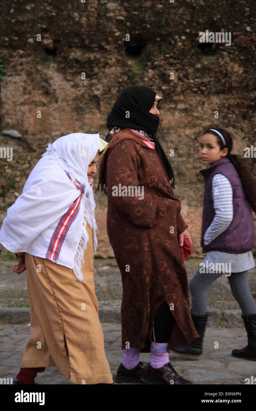 Women wearing traditional dress in Chefchaouen Morocco Stock Photo