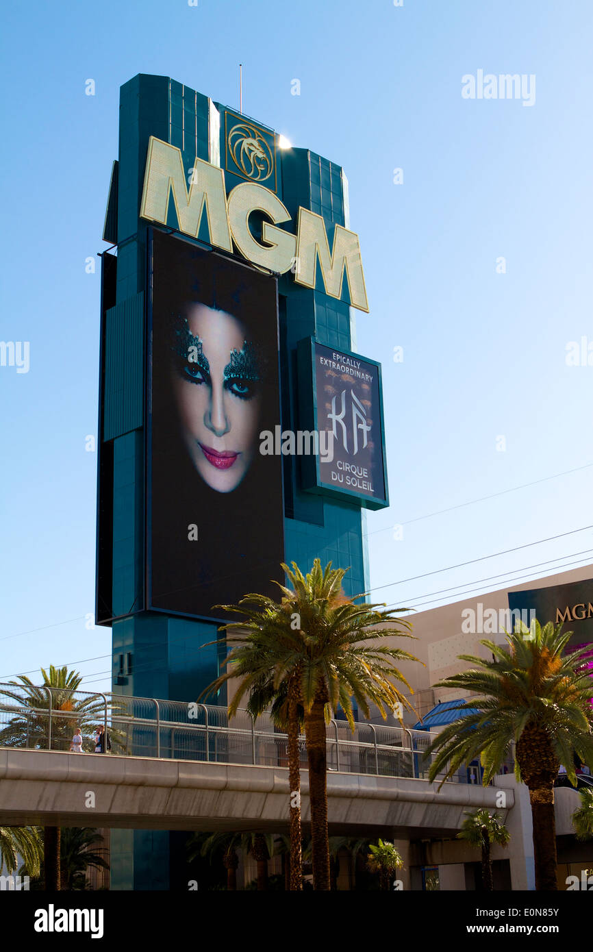 The advertising sign for the MGM Grand hotel from Las Vegas blvd (The Strip ) Stock Photo