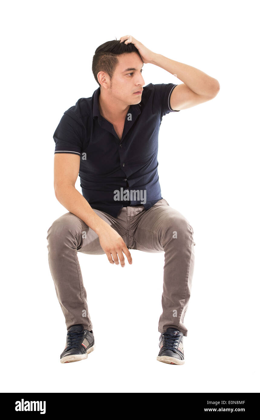 man sitting on white background Stock Photo - Alamy