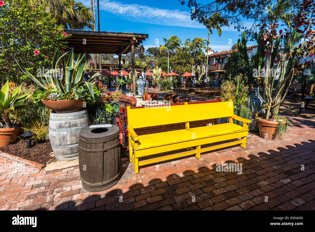 Bench in the Fiesta de Reyes area. Old Town San Diego State Historic