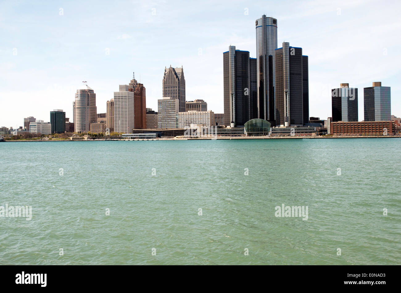 Detroit skyline shot from the Canadian side in May of 2014. Stock Photo