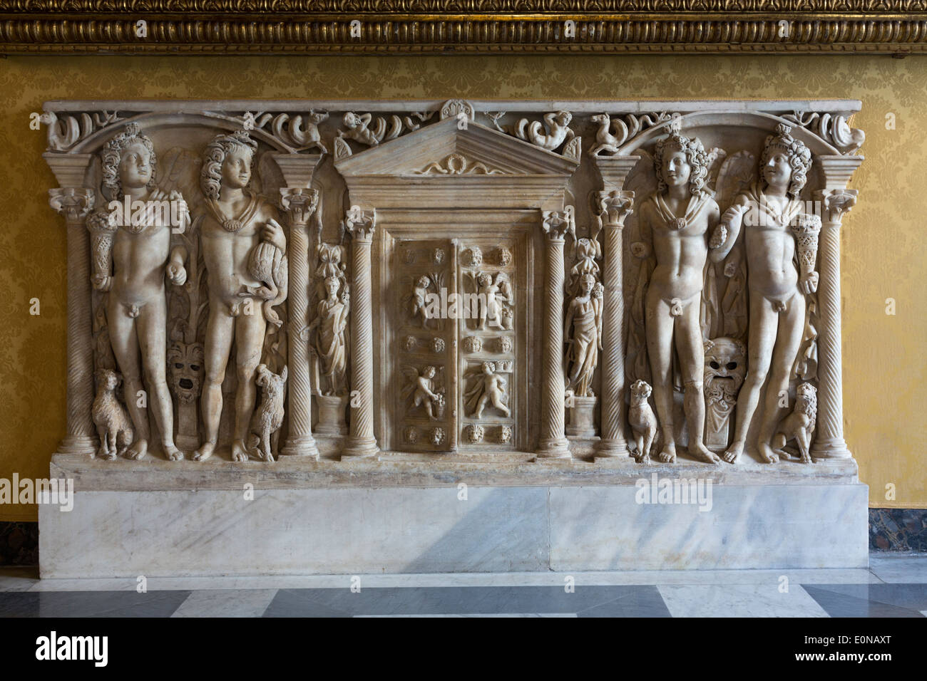 front panel of a sarcophagus representing the four seasons, Capitoline Museums, Rome, Italy Stock Photo