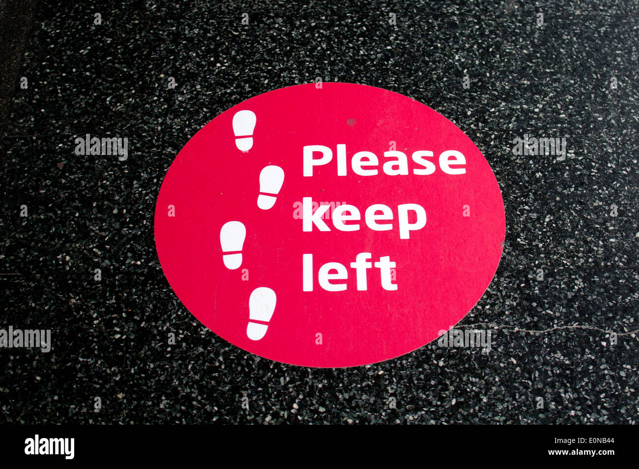 Please keep left sign on footbridge at Coventry railway station, UK Stock Photo