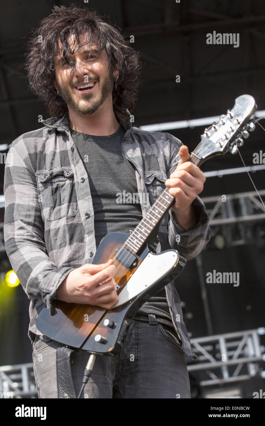 Columbus, Ohio, USA. 16th May, 2014. Guitarist and vocalist JORDAN COOK of  Reignwolf performs live at