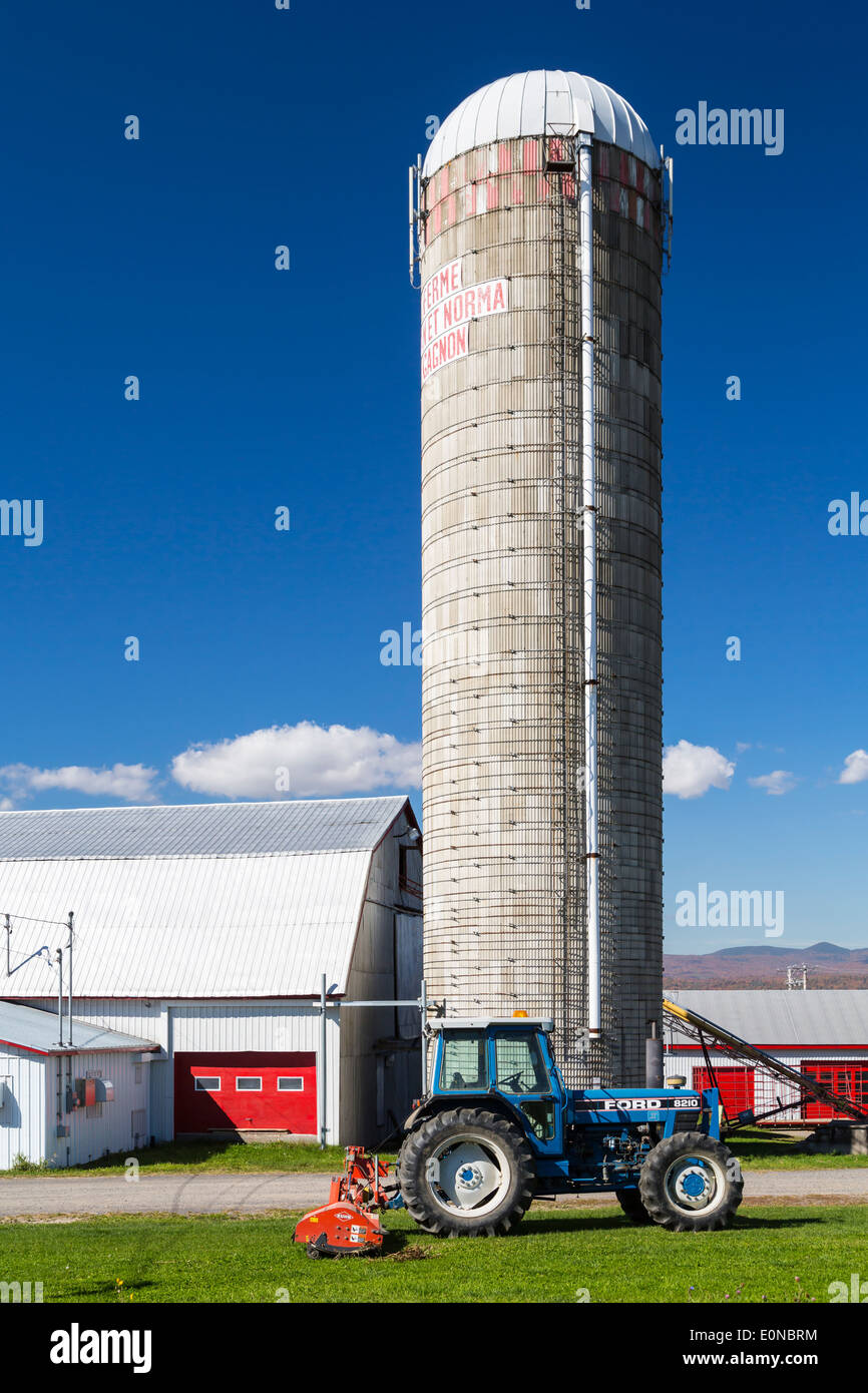 A farm barn and silo on the island of Ile d' Orleans, Quebec, Canada. Stock Photo