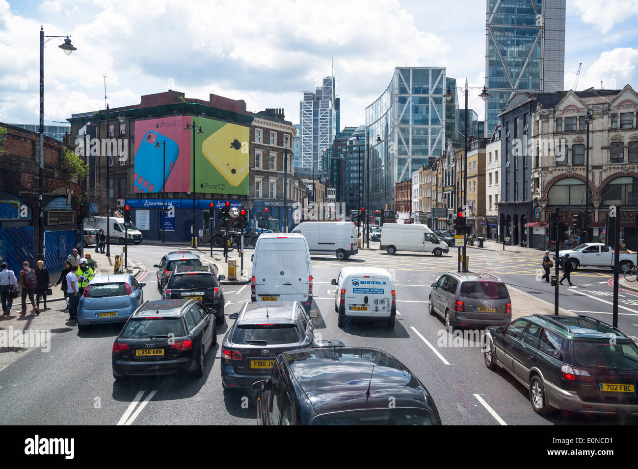 Traffic on Shoreditch High Street, Shoreditch, East London, UK Stock Photo