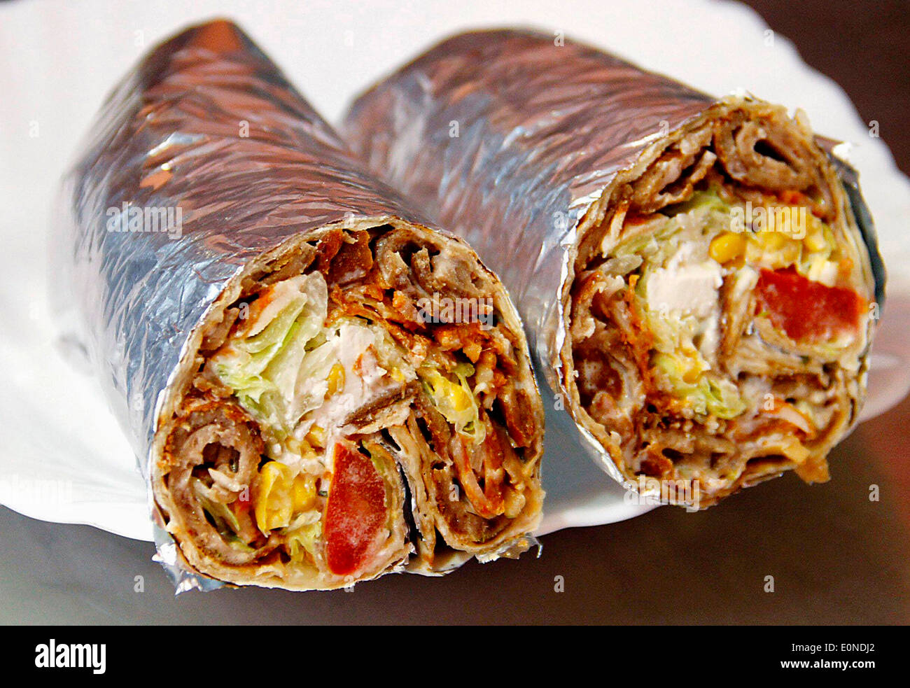 durum kebab seen ready to serve Stock Photo