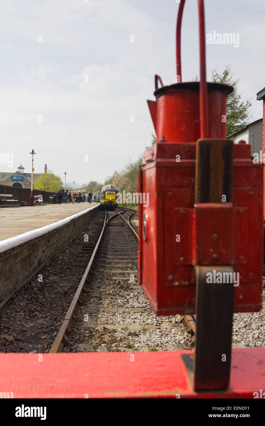 The end of the line at Rawtenstall railway station on the East Lancashire Railway with Deltic D9009 'Alycidon' in the station. Stock Photo