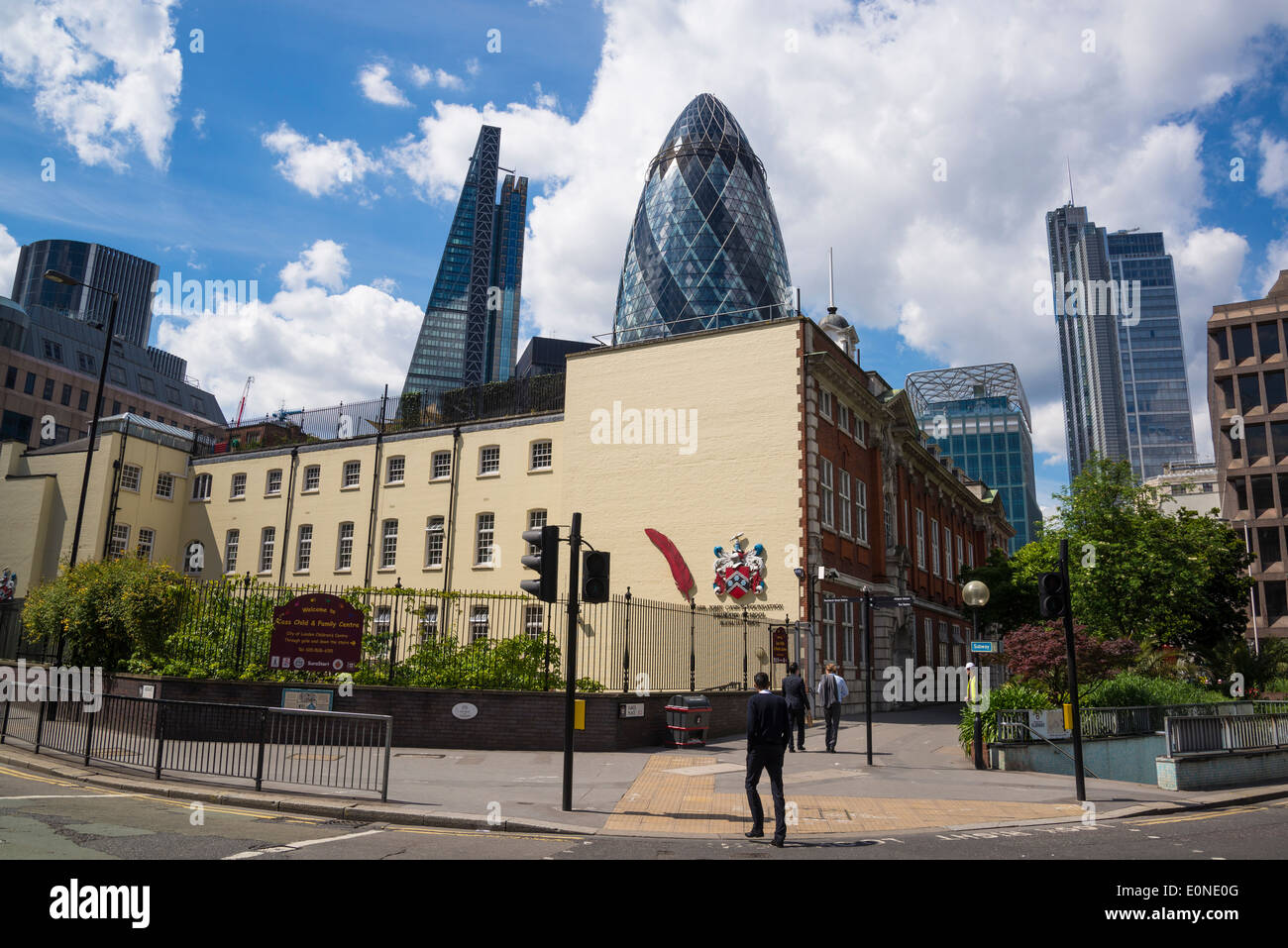 Swiss Re Tower from Aldgate, City of London, UK Stock Photo