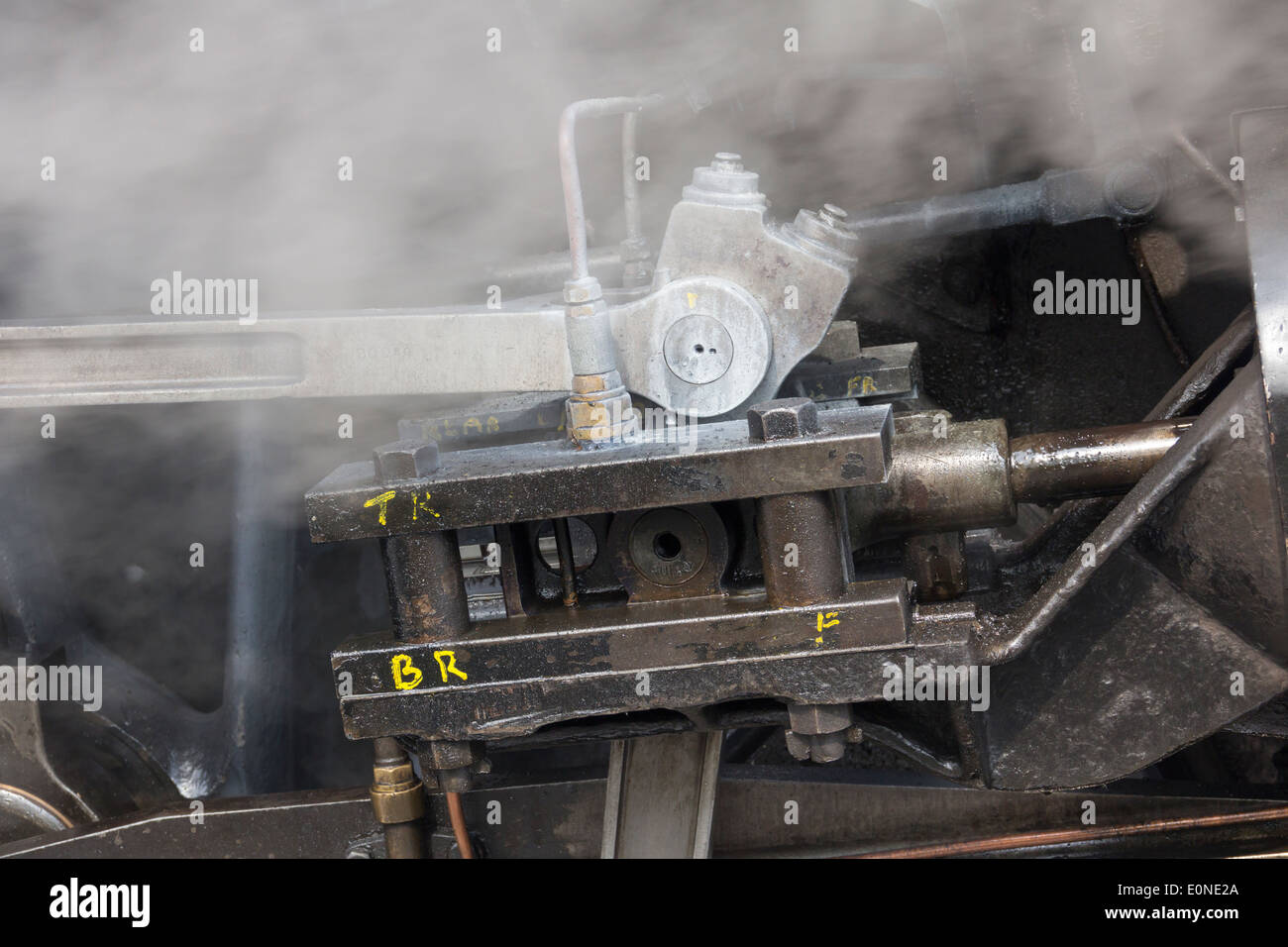 Close up of a section of the Walschaerts steam valve gear of standard 4 tank steam engine 80080. Stock Photo