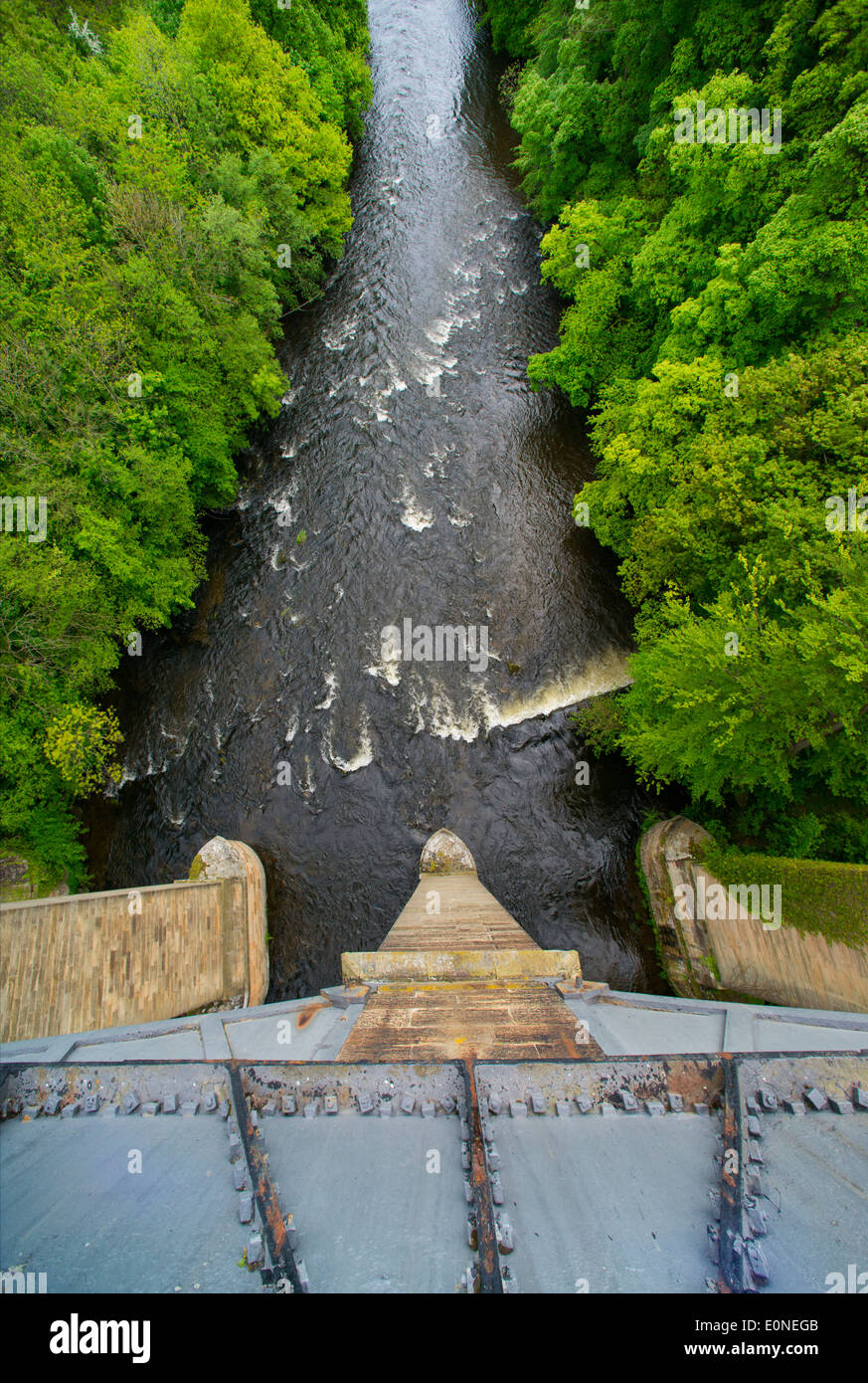 Looking down on the River Dee from Pontcysyllte Aqueduct, Trevor, North Wales. Stock Photo