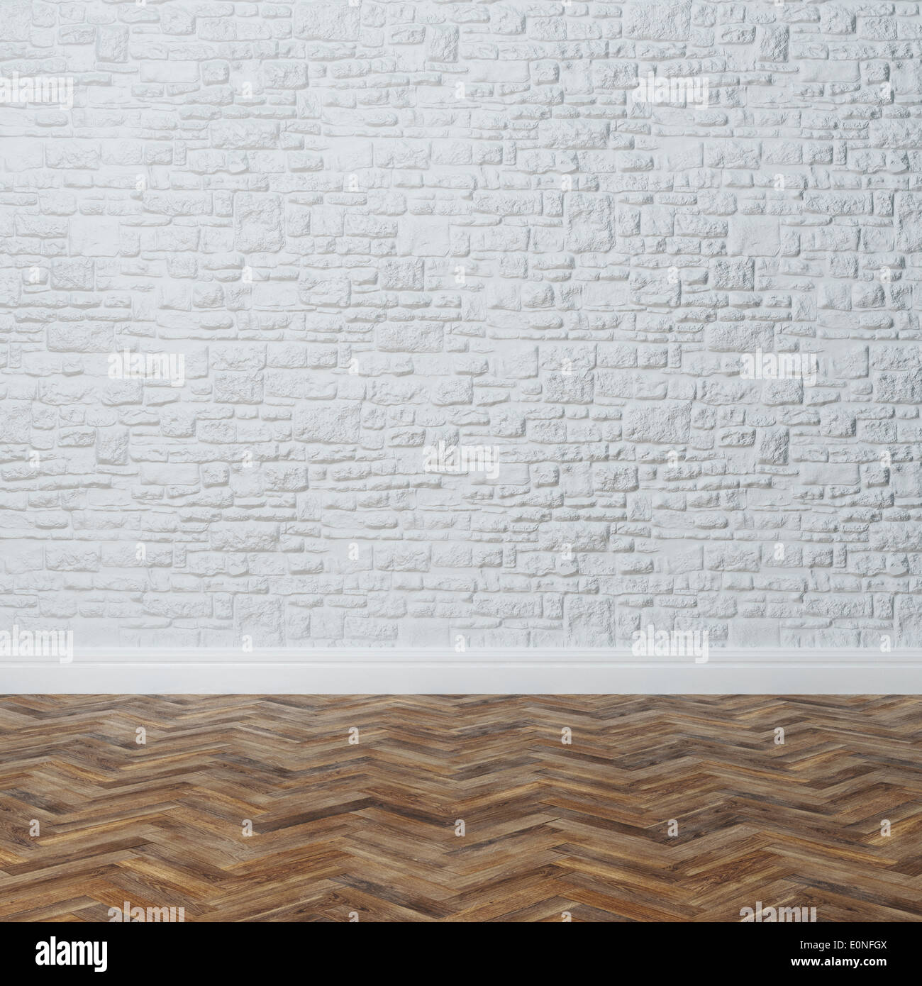 Empty Interior - Brick Wall With Decorative Stone And Hardwood Stock ...