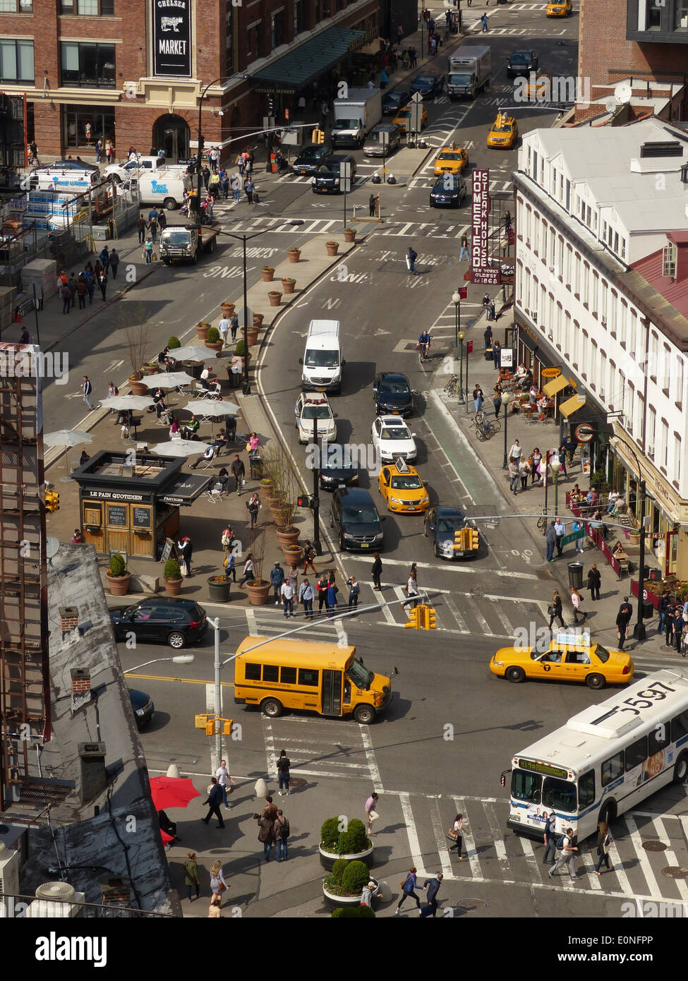 Overhead view of New York street from Gansevoort Hotel Stock Photo