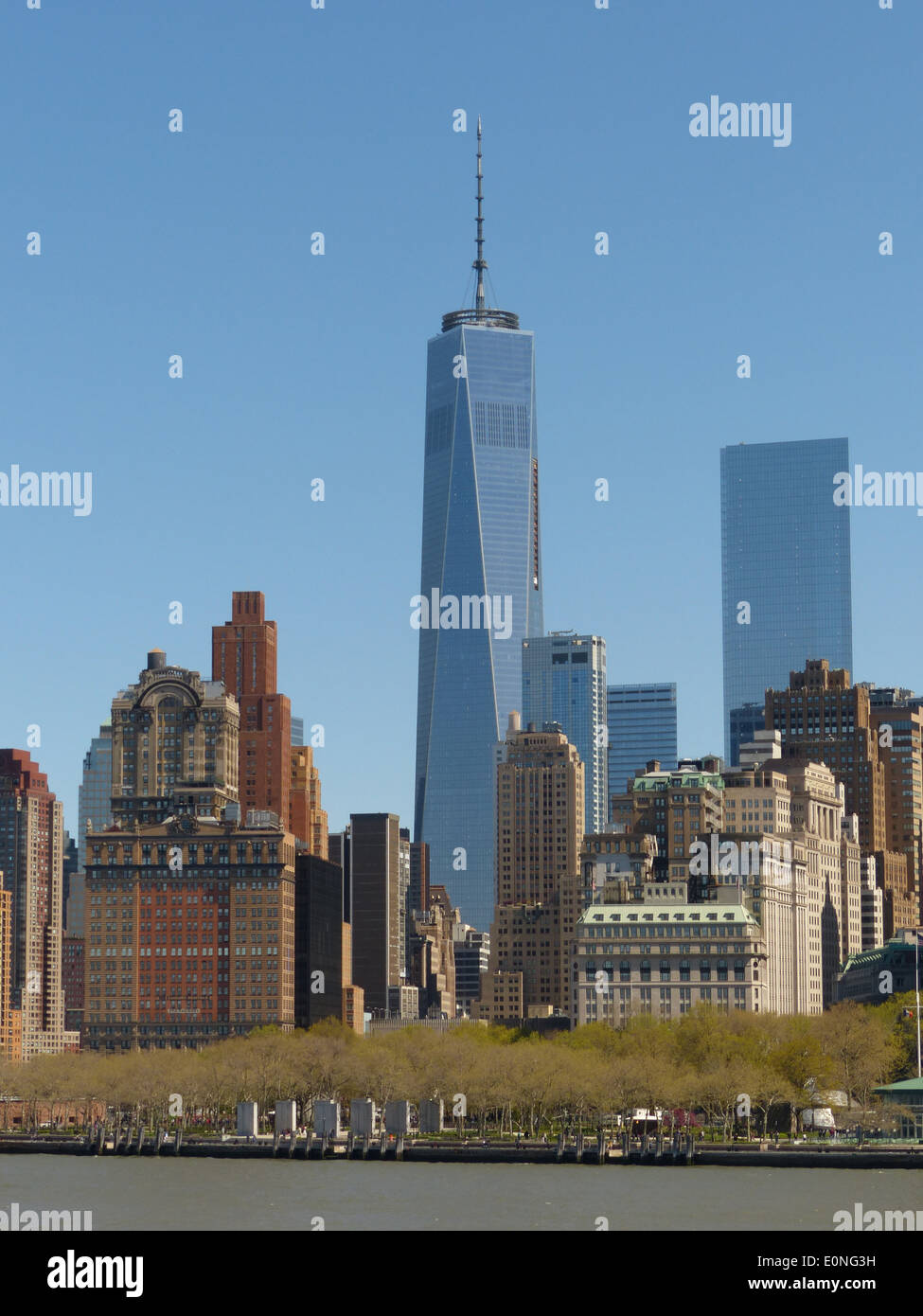 New York Skyline including new Freedom Tower, One WTC Stock Photo