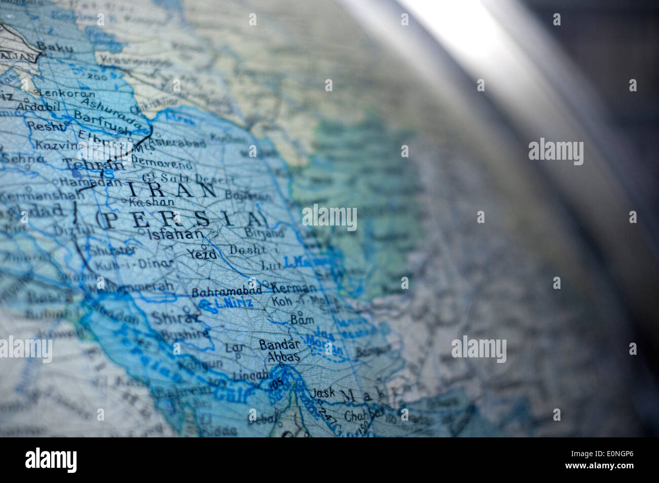 Map of Iran (Persia) captured on an antique globe. Stock Photo