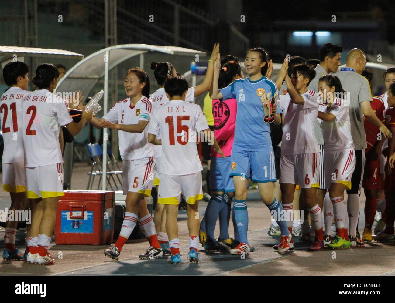Ho Chi Minh, Vietnam. 17th May, 2014. Players of China celebrate after the match against Myanmar during the 2014 AFC Women's Asian Cup held at Thong Nhat Stadium in Ho Chi Minh city, Vietnam, May 17, 2014. China advanced to World Cup after beating Myanmar 3-0. © Nguyen Le Huyen/Xinhua/Alamy Live News Stock Photo