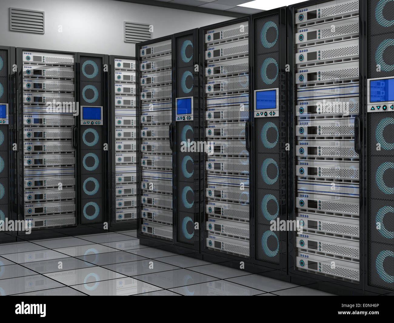 Conception big server-room (done in 3d) Stock Photo