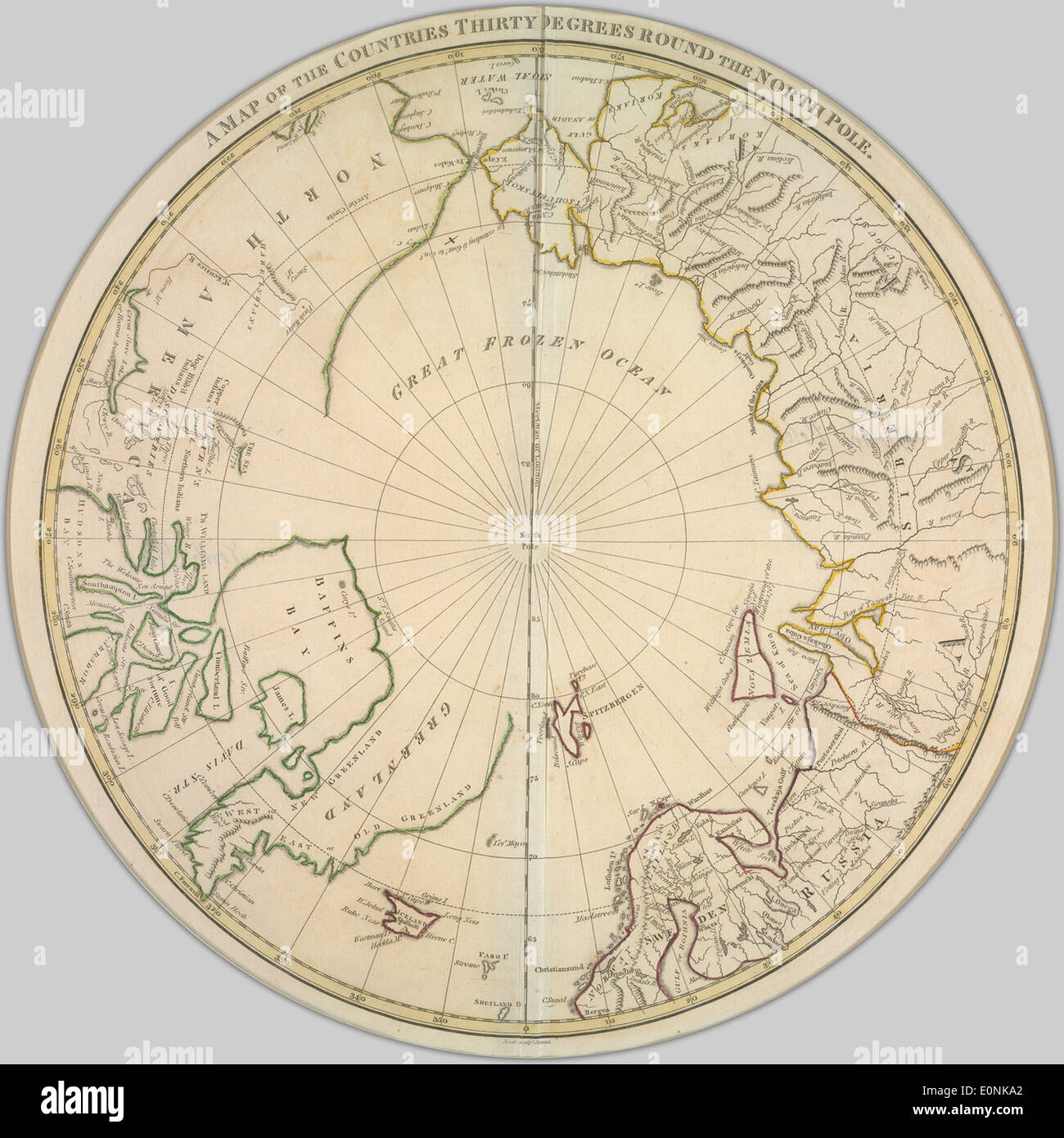 This map shows the countries located within 30 degrees of the North ...