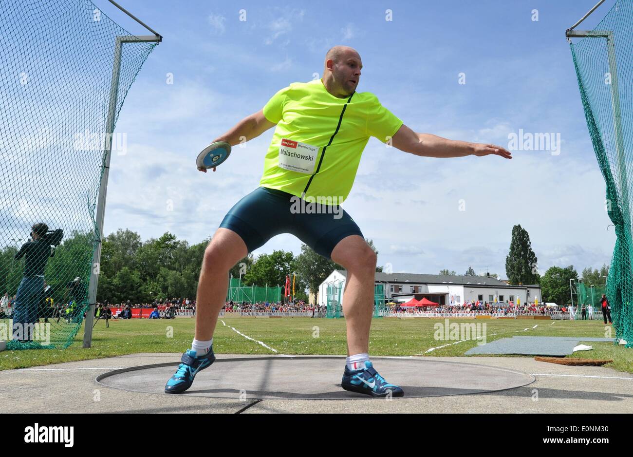 Halle, Germany. 17th May, 2014. Polish discus thrower Piotr Malachowski in action during the