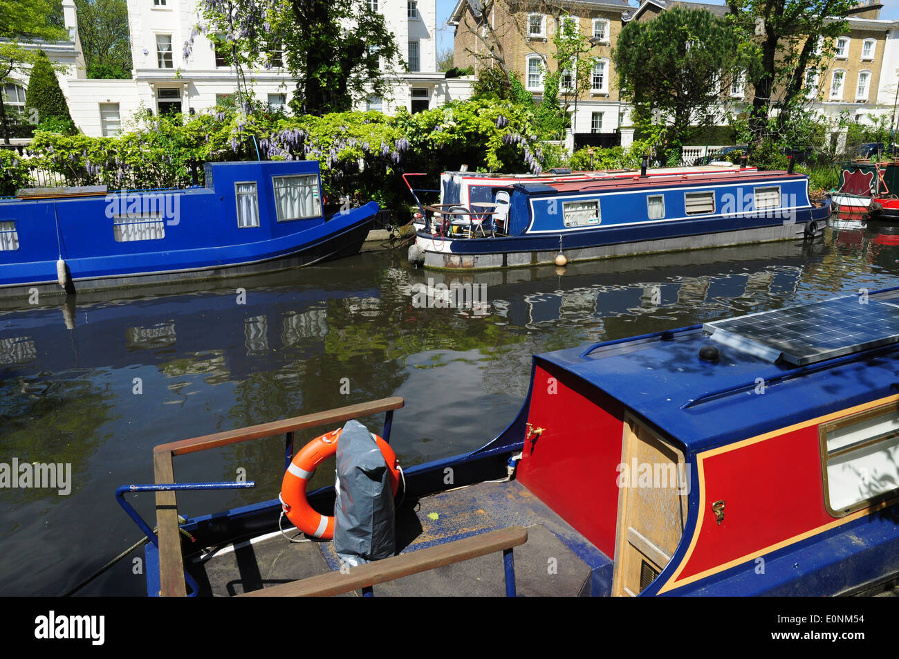Narrow boats on the Grand Union Canal, Maida Vale, London, England, UK Stock Photo