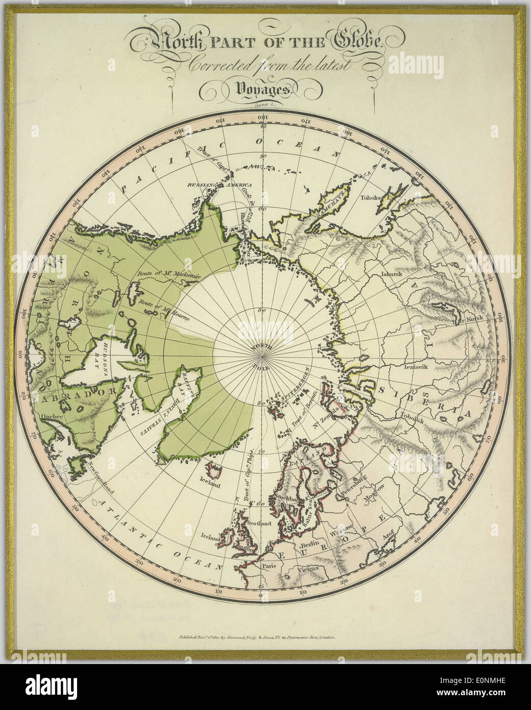 North part of the globe corrected from the latest voyages Stock Photo