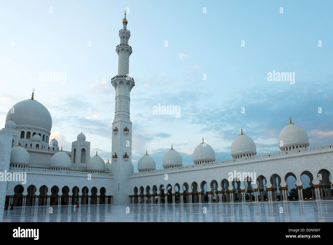 Courtyard of the Sheikh Zayed Grand Mosque in Abu Dhabi. Stock Photo
