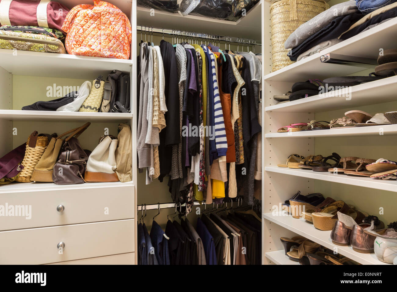 Organized Home Walk-in Closet, USA Stock Photo