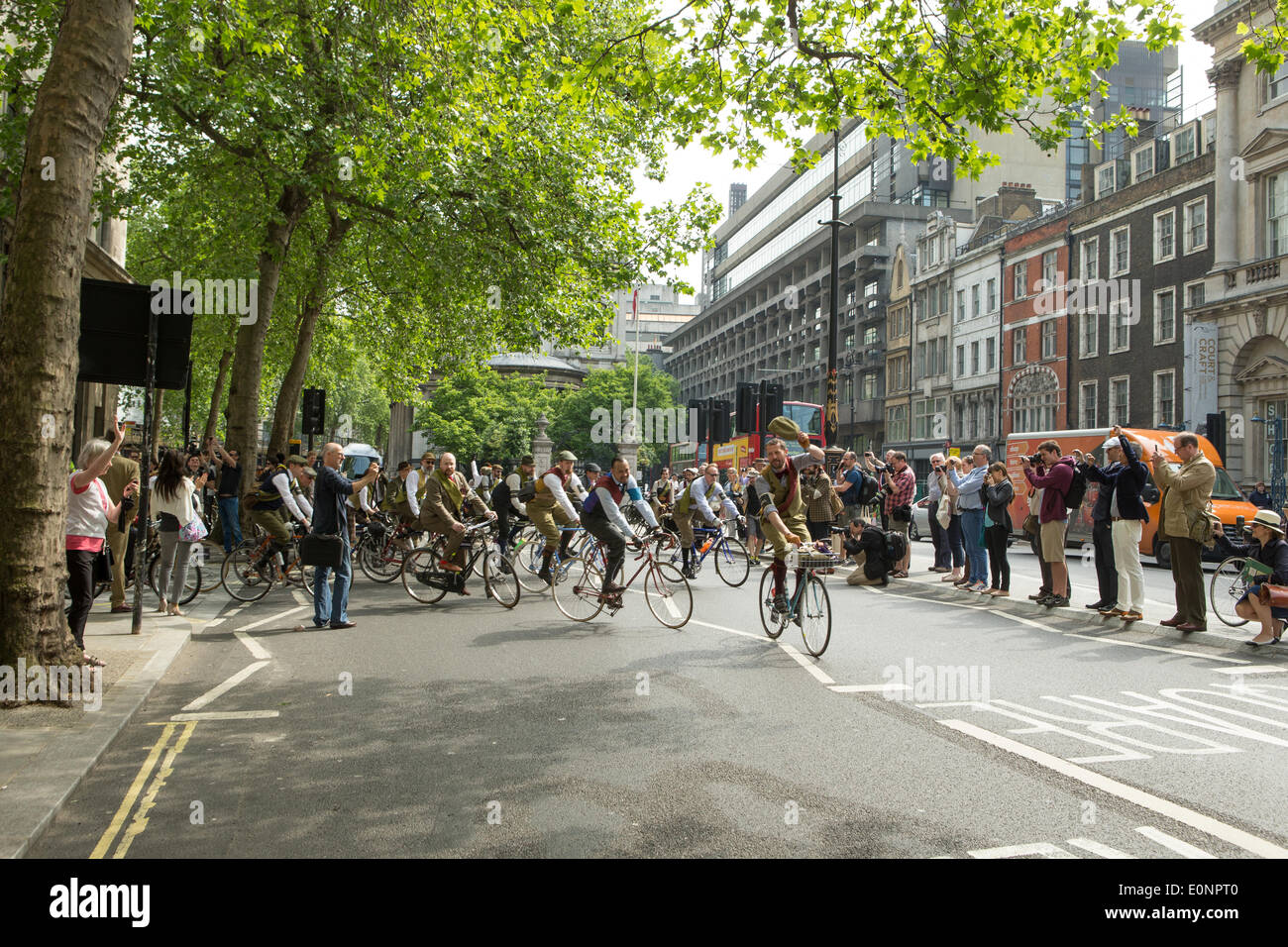 London, UK. 17th May 2014. Off they go ... first of the 500 riders in ...