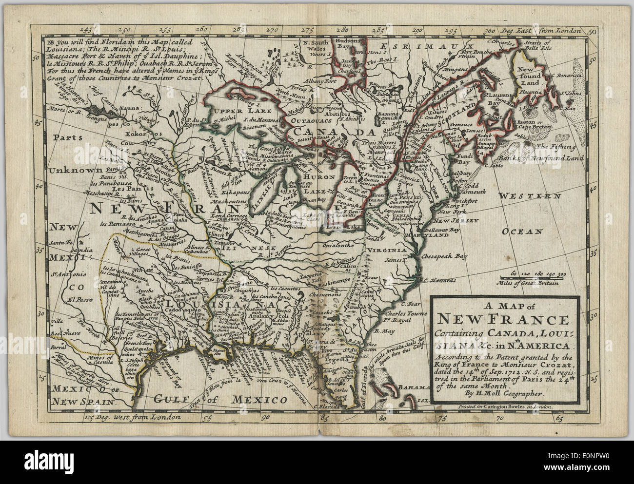A map of New France containing Canada, Louisiana &c. in Nth America Stock Photo
