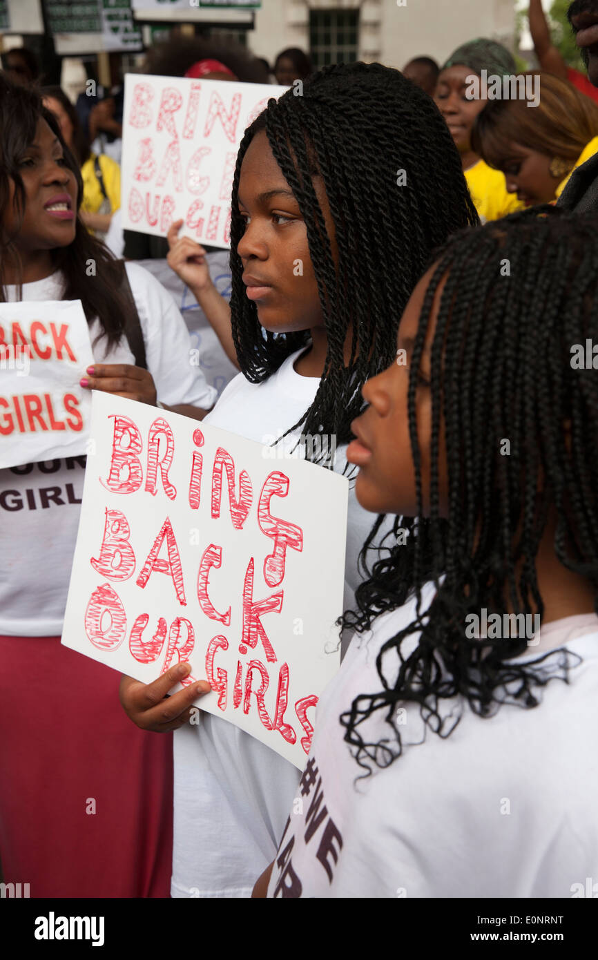 Young girls protesting for the campaign 'Bring back our girls'. Stock Photo