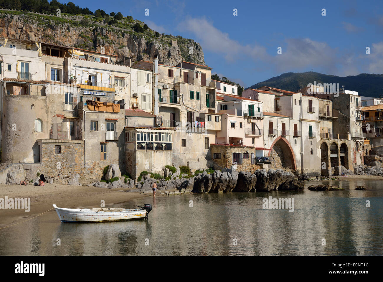 Medieval houses and seafront of old Cefalu, Cefalù, Province of Palermo, Sicily, Italy Stock Photo
