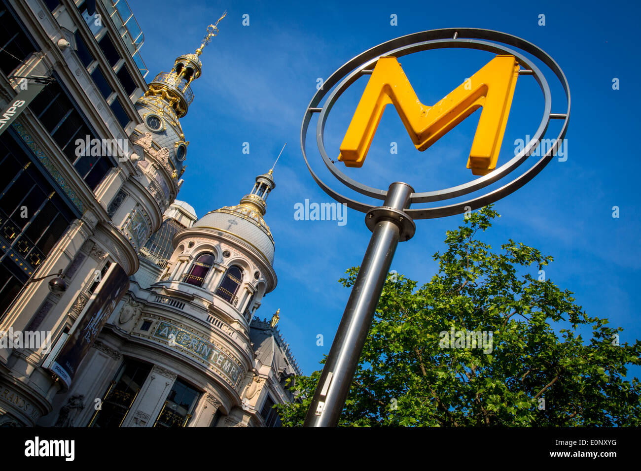 Havre-Caumartin Metro Stop below Printemps Department Store along Boulevard Haussman, Paris France Stock Photo