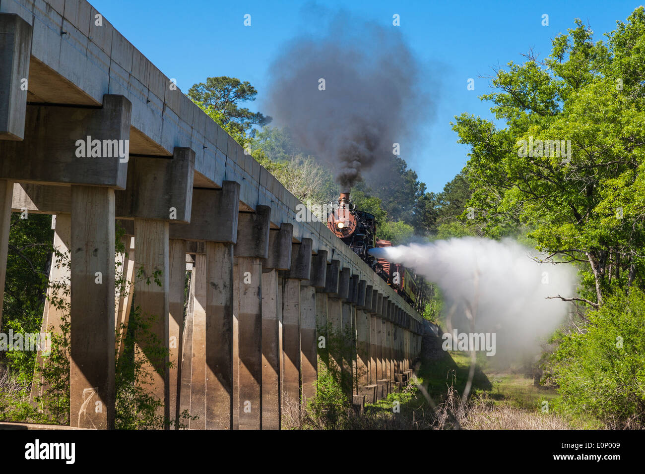 Texas State Railroad Railfan Photo Train Ride over Neches River Bridge in East Texas. Stock Photo