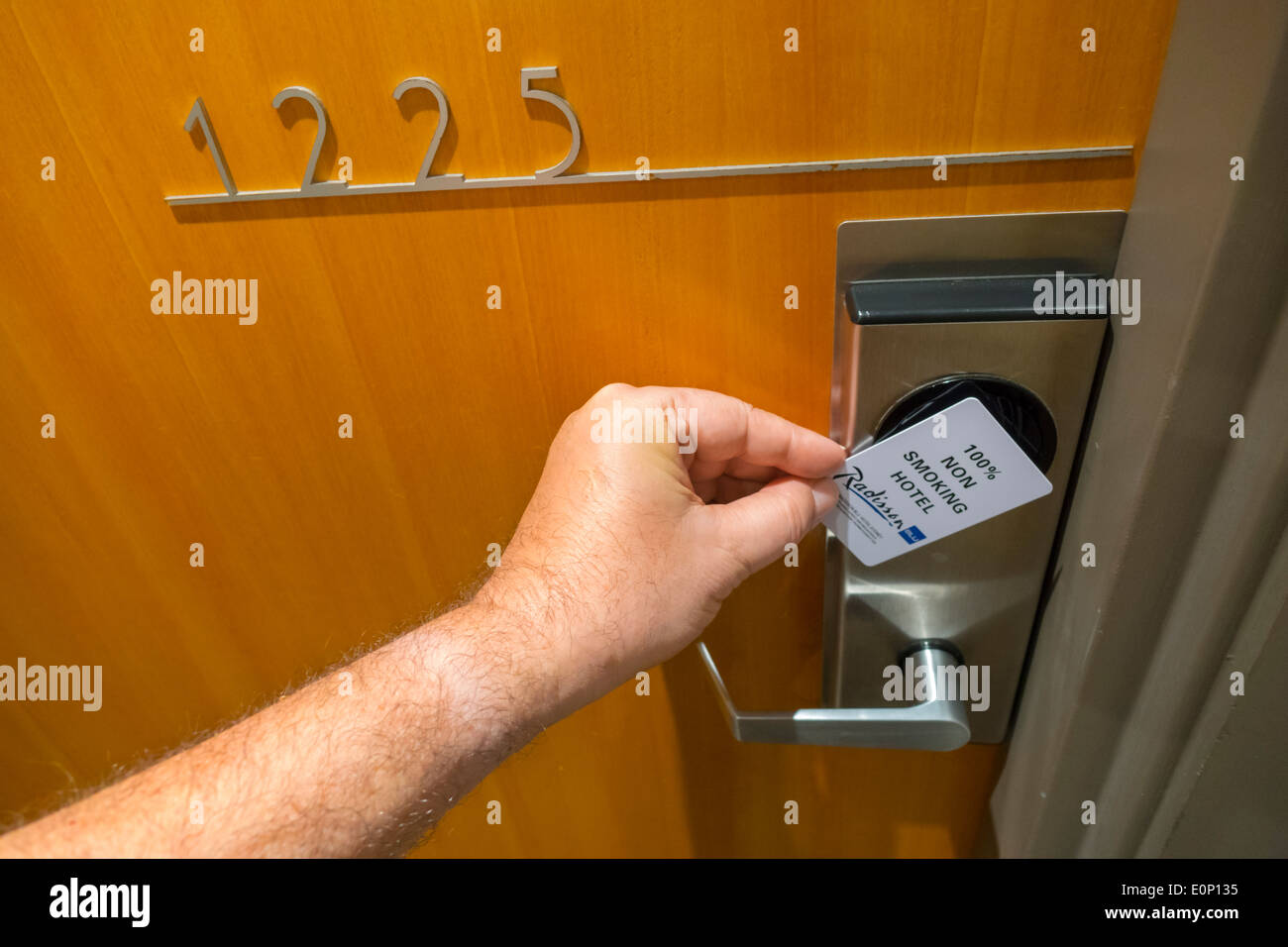 Sydney Australia,Carlson Radisson Blu Plaza Hotel Sydney,hotel,guest room,door,lock,card,key,touch,AU140310259 Stock Photo