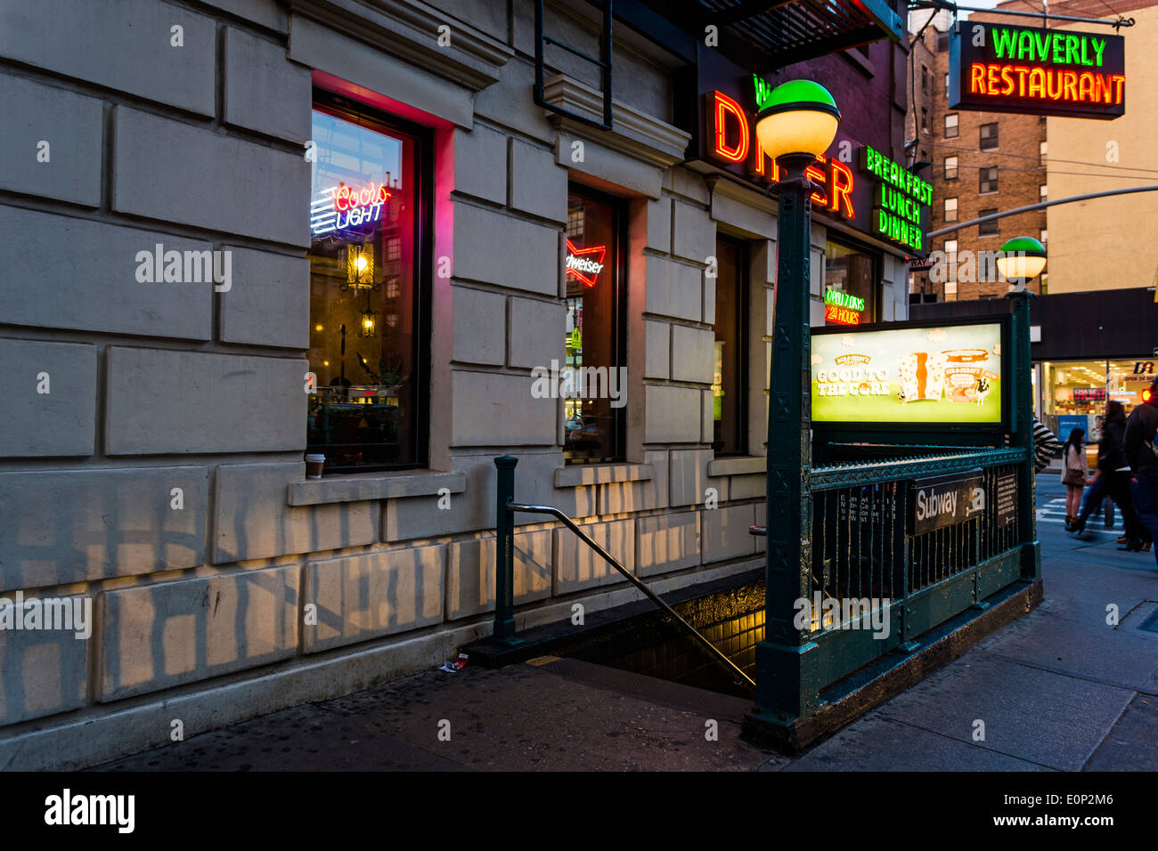 New York, NY - 17 May 2014 Subway entrance outside the Waverly Diner in Greenwich Village ©Stacy Walsh Rosenstock/Alamy Stock Photo