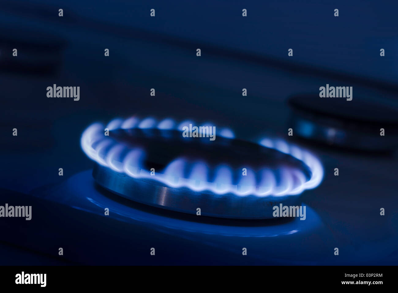 The blue flame from the burner of a gas stove Stock Photo Alamy