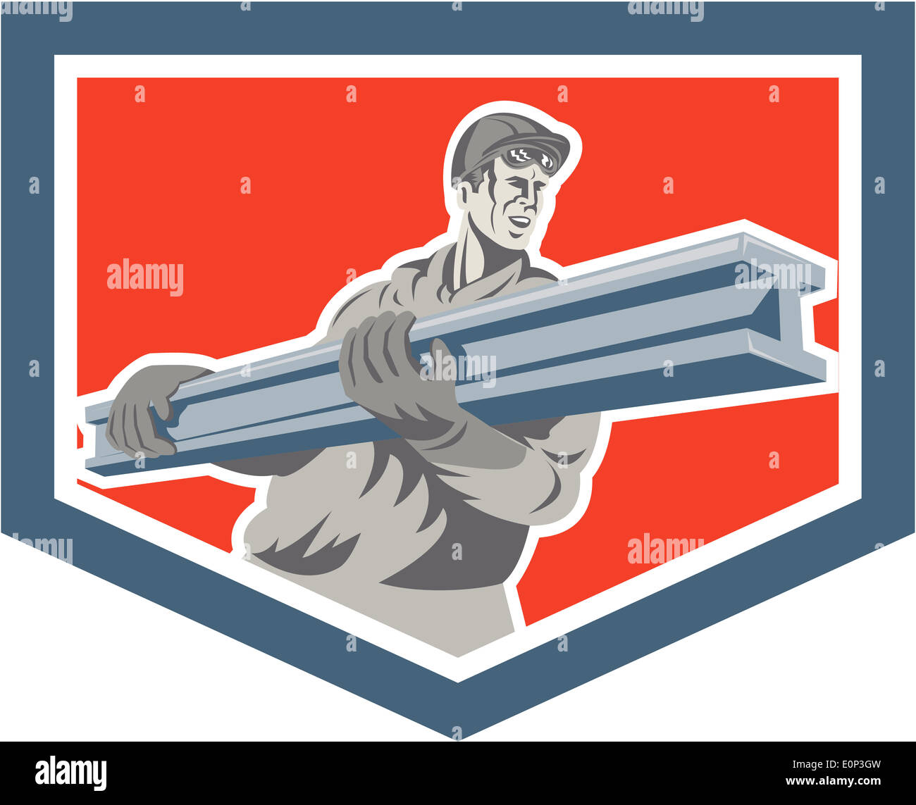 Illustration of construction steel worker carrying i-beam girder viewed ...