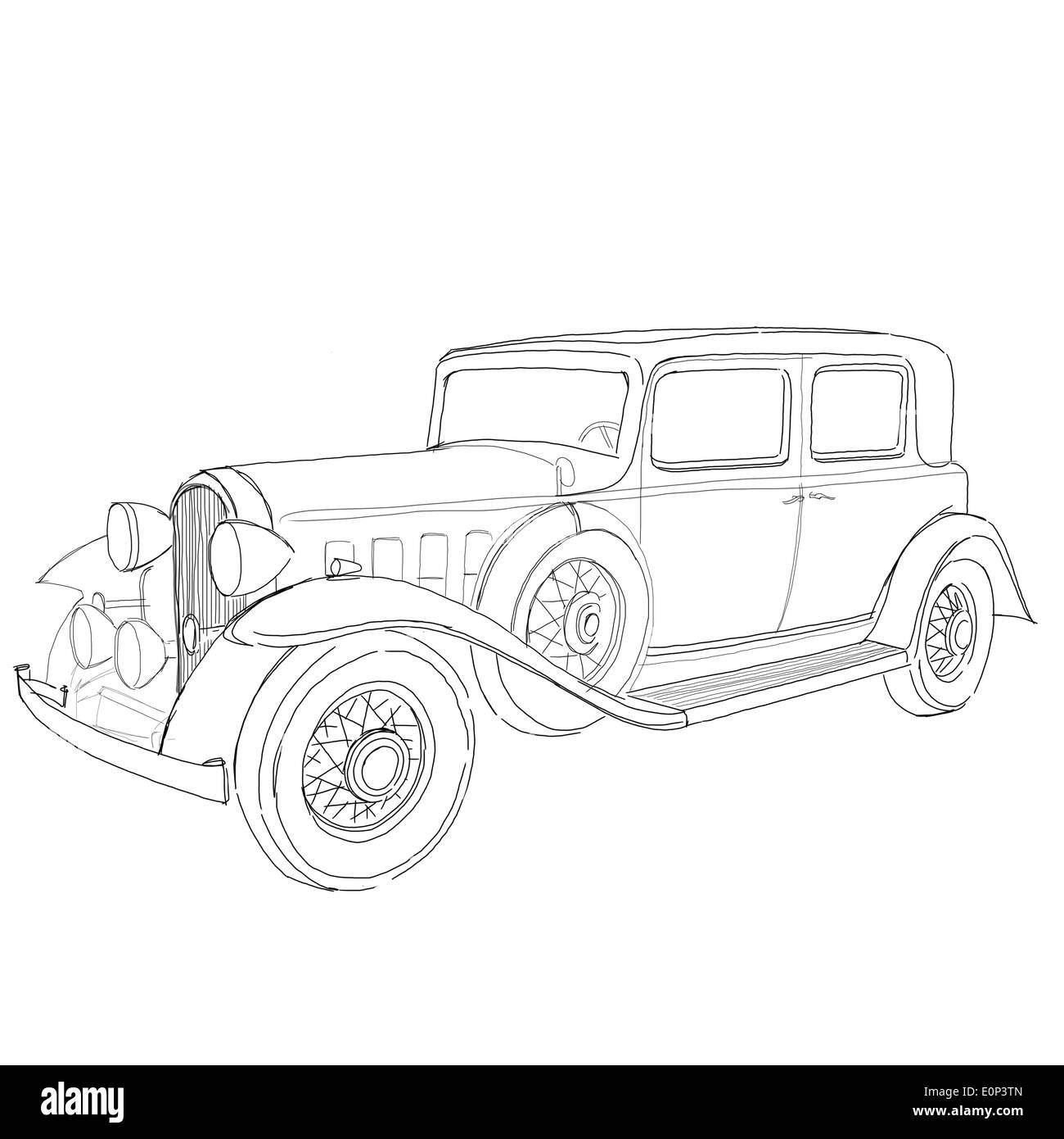 Old Classic Car Handmade Sketch Illustration Stock Photo