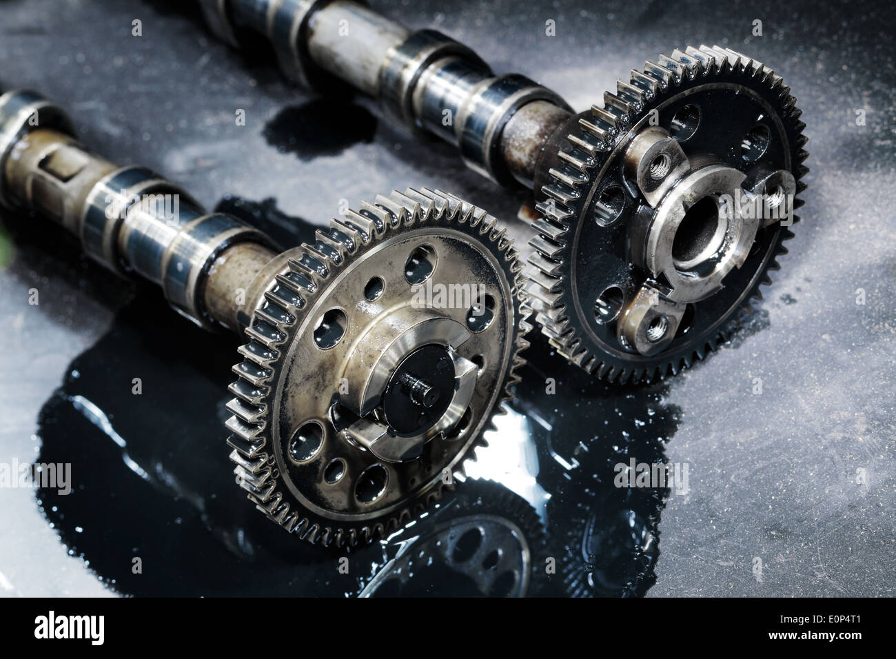 cam shaft of a turbo diesel engine on a dark background Stock Photo